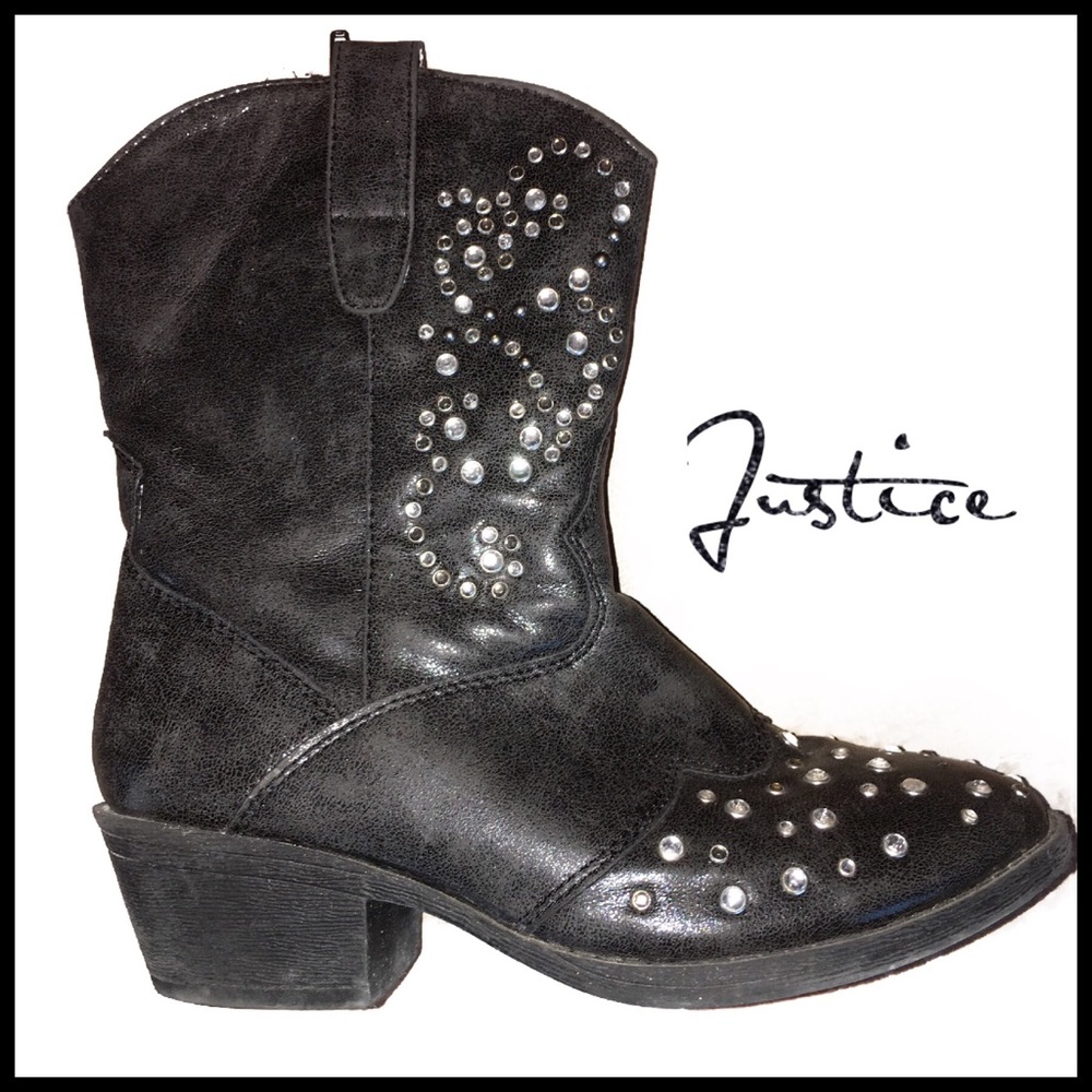 Justice Black Rhinestone Boots Size 2